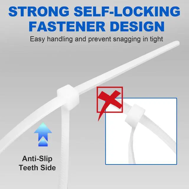 Alt view image 5 of 7 - Zip Ties, RAZCC 1200pcs Cable Zip Ties 8 Inch, Heavy Duty White Plastic Wire Ties with 50lb Tensile Strength, Self-Locking Nylon Cable Ties, Wire Management for Indoor and Outdoor