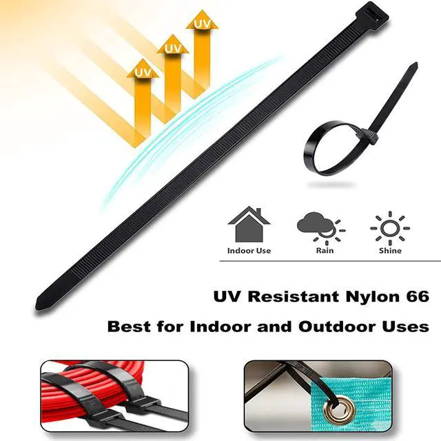 Alt view image 3 of 7 - 14inch Black Zip Ties Heavy Duty UV Resistant Nylon Cable Ties, 120lb Tensile Strength, 60Pack Durable Wire Ties, Heavy Duty Tie Straps Indoor and Outdoor Cable Management Solution by AGAOTIAN