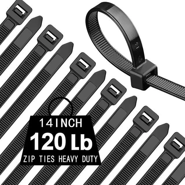 Main image of 14inch Black Zip Ties Heavy Duty UV Resistant Nylon Cable Ties, 120lb Tensile Strength, 60Pack Durable Wire Ties, Heavy Duty Tie Straps Indoor and Outdoor Cable Management Solution by AGAOTIAN