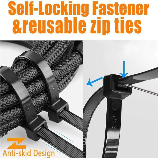 Alt view image 7 of 7 - 14inch Black Zip Ties Heavy Duty UV Resistant Nylon Cable Ties, 120lb Tensile Strength, 60Pack Durable Wire Ties, Heavy Duty Tie Straps Indoor and Outdoor Cable Management Solution by AGAOTIAN