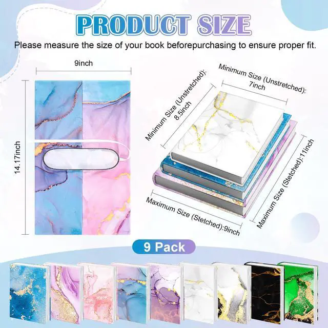 Alt view image 2 of 7 - 9 Pack Stretchable Book Covers,Reusable Jumbo Book Sleeves Protector for Hardcover Paperback Books Textbooks up to 9 x 11in,Fabric Books Jacket for Back to School
