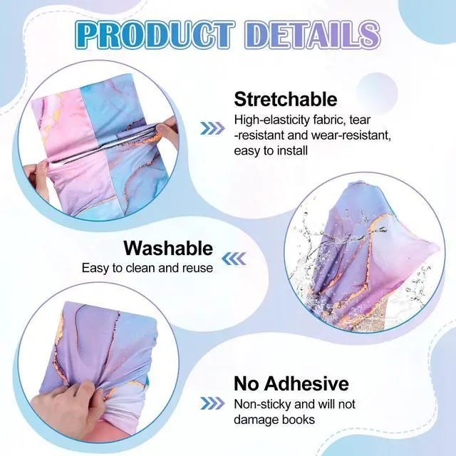 Alt view image 3 of 7 - 9 Pack Stretchable Book Covers,Reusable Jumbo Book Sleeves Protector for Hardcover Paperback Books Textbooks up to 9 x 11in,Fabric Books Jacket for Back to School
