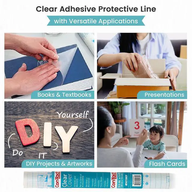 Alt view image 4 of 7 - Brand Clear Adhesive Protective Liner, Protect Books and Documents, Easy to Apply Book Cover, 13.5'' x 5'