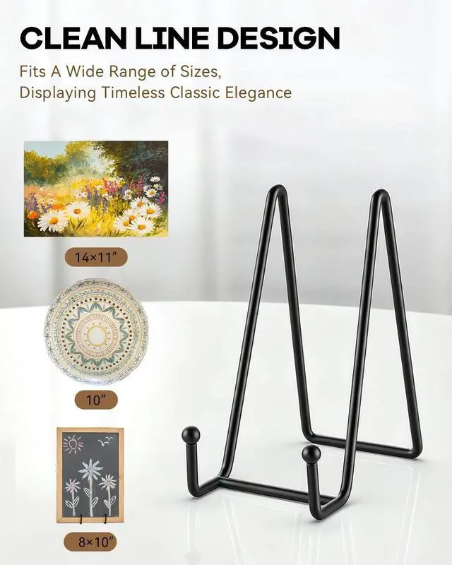 Alt view image 2 of 7 - 3 Pack 6 Inch Plate Stands for Display - Metal Picture Stand Plate Holder | Frame Holder Fits 7"-15" H Book, Photo, Cookbook, Sturdy Rust-Resistant Solid Iron, Small Easel for Wedding Home Decor,Black