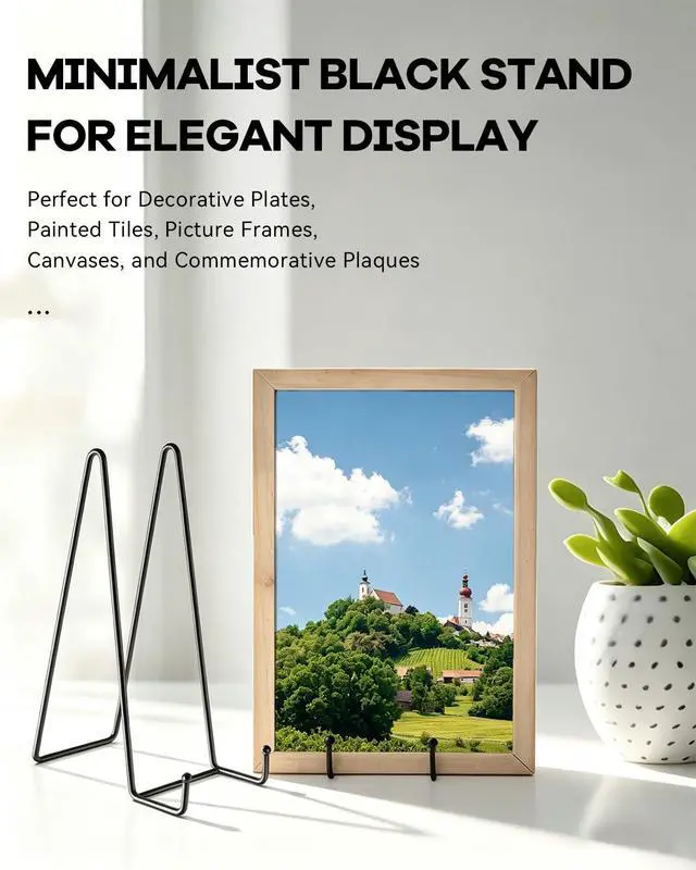 Alt view image 5 of 7 - 3 Pack 6 Inch Plate Stands for Display - Metal Picture Stand Plate Holder | Frame Holder Fits 7"-15" H Book, Photo, Cookbook, Sturdy Rust-Resistant Solid Iron, Small Easel for Wedding Home Decor,Black