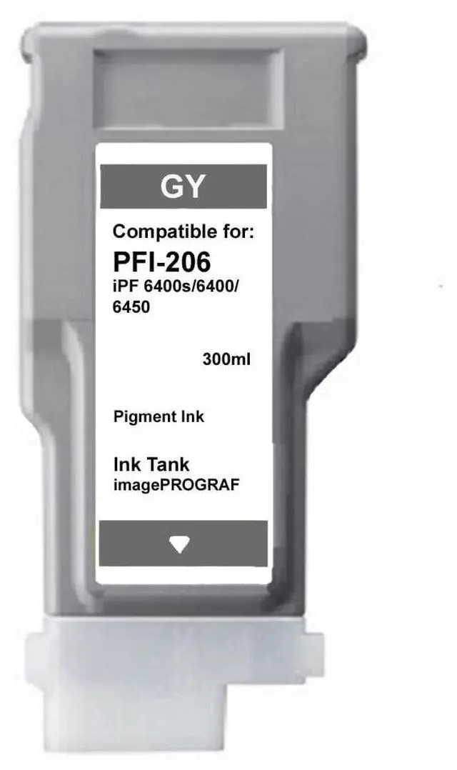 Main image of VC PFI-206 Gray Compatible Ink Cartridge Tank for Canon PFI-206GY (300ml,Gray) Replacement for Canon imagePROGRAF 6400s 6400 6450 Printer