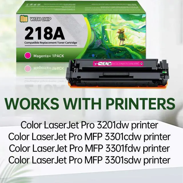 Alt view image 2 of 7 - Replacement 218A Magenta Toner Cartridges with Chip for HP 218A W2183A Ink Cartridge, for HP 218X Works for HP Color LaserJet Pro MFP 3301fdw 3201dw 3301sdw 3301cdw Printer