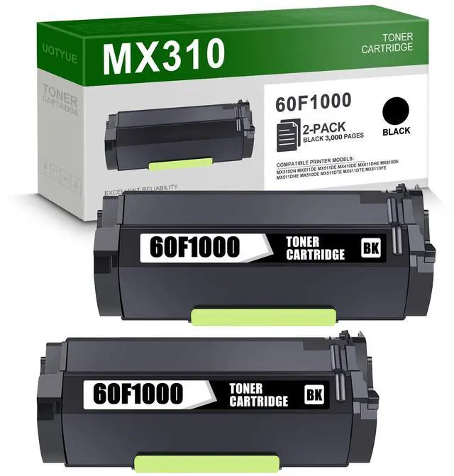Main image of 2-Pack 601 60F1000 High Yield Black Toner Cartridge Replacement for Lexmark MX510de MX511dte MX611dte MX611dfe MX310dn MX611de MX511de MX410de MX611dhe MX610de MX511dhe Printer