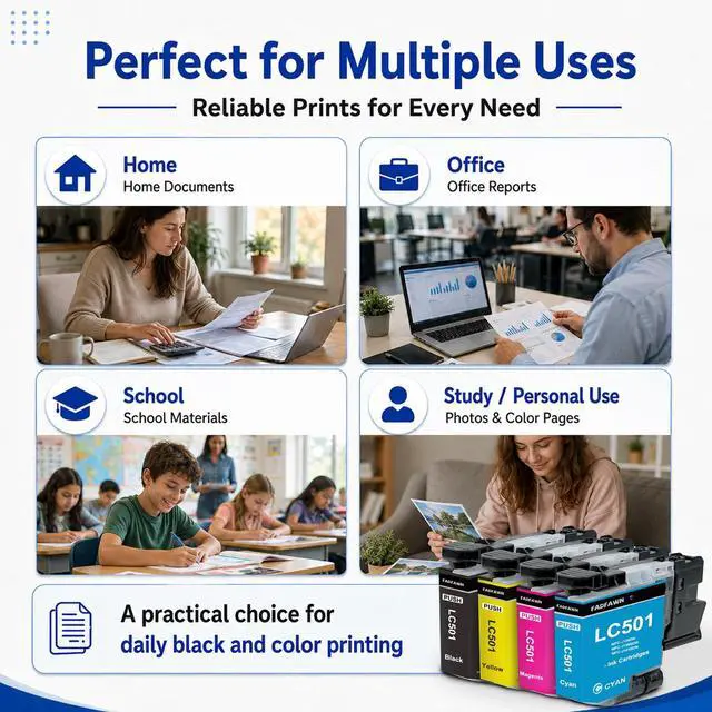 Alt view image 6 of 7 - LC501 Ink Cartridges Replacement for Brother Printer LC501 LC501XL Ink Cartridges 4-Pack (1 Each of) Standard Yield Work with MFC-J1260W MFC-J1360DW MFC-J1410DW (Black, Cyan, Magenta, Yellow)