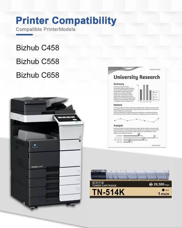 Alt view image 2 of 7 - TN514K Toner Cartridge High Yield Replacement for Konica Minolta TN514 Toner Compatible for Bizhub C458 C558 C658 1-Pack(Black)