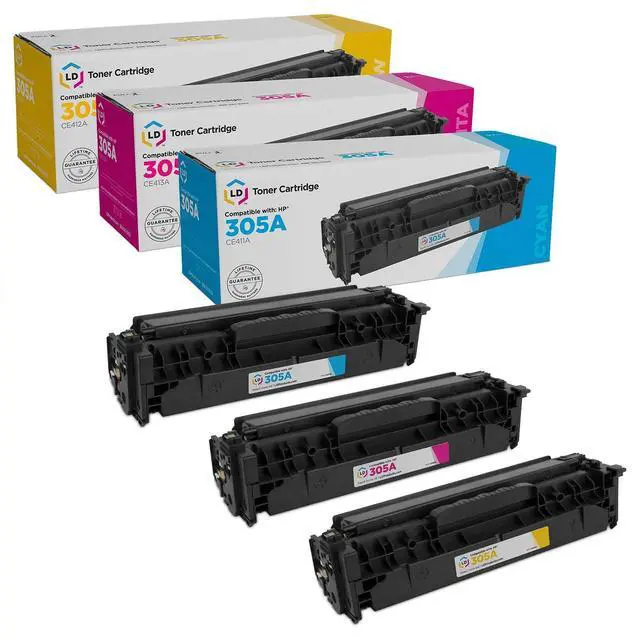 Main image of Products Remanufactured Replacement Toner Cartridge Compatible with HP 305A (Cyan, Magenta, Yellow, 3-Pack) HP305A Compatible with HP LaserJet Pro 300 Color MFP M375nw, 400 Color M451dn