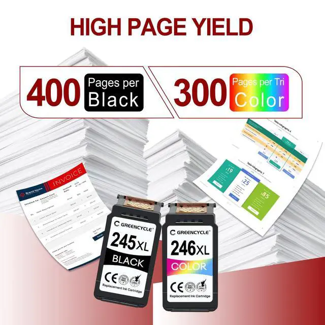 Alt view image 3 of 7 - Remanufactured PG-245XL 245 XL CL-246XL CL-246 Ink Cartridge Compatible for Canon Pixma MX490 MX492 IP2820 MG2920 MG2922 MG2924 MG3020 MG3022 TS302 (Black, 2 Pack; Tri-Color, 2 Pack)