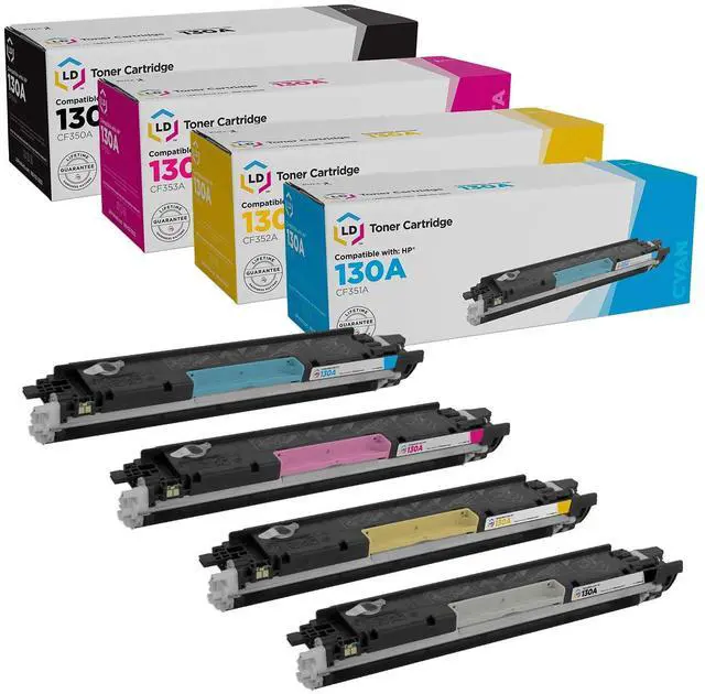 Main image of Products Remanufactured Toner Cartridge Replacement for HP 130A (Black, Cyan, Magenta, Yellow, 4-Pack) Compatible with HP Printer Model LaserJet MFP M176n