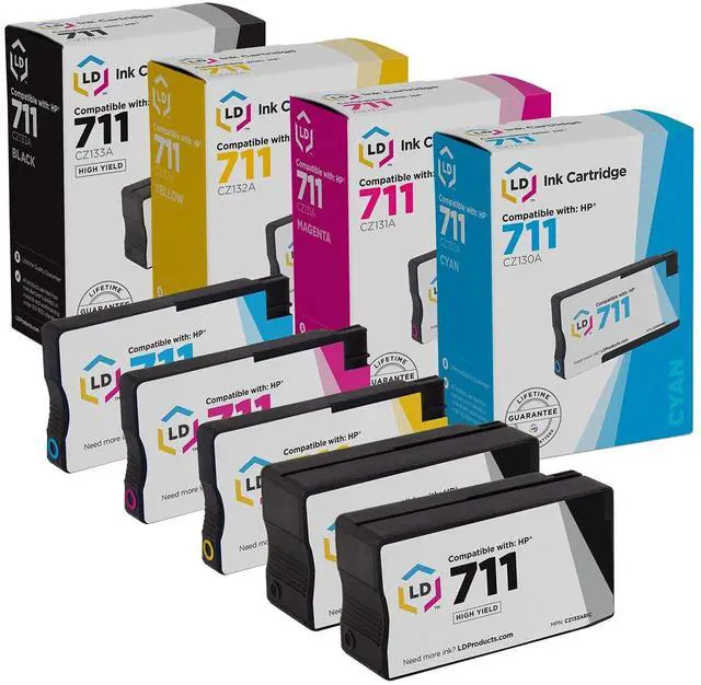 Main image of Products Remanufactured Ink Cartridge Replacement for HP 711 (2 Black, 1 Cyan, 1 Magenta, 1 Yellow, 5-Pack) for use in DesignJet: T120, T125, T130, T520, T525 24In, T525 36In, T530 24In, T530 36In