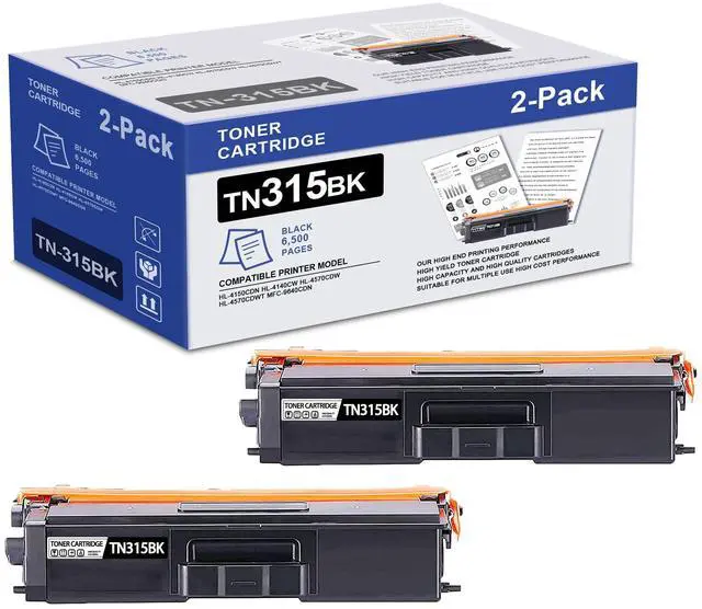 Main image of 2-Pack High Yield TN315BK Toner TN-315BK Cartridge TN 315 Black Replacement for Brother HL-4150CDN HL-4140CW HL-4570CDW HL-4570CDWT MFC-9640CDN MFC-9650CDW MFC-9970CDW Black Toner