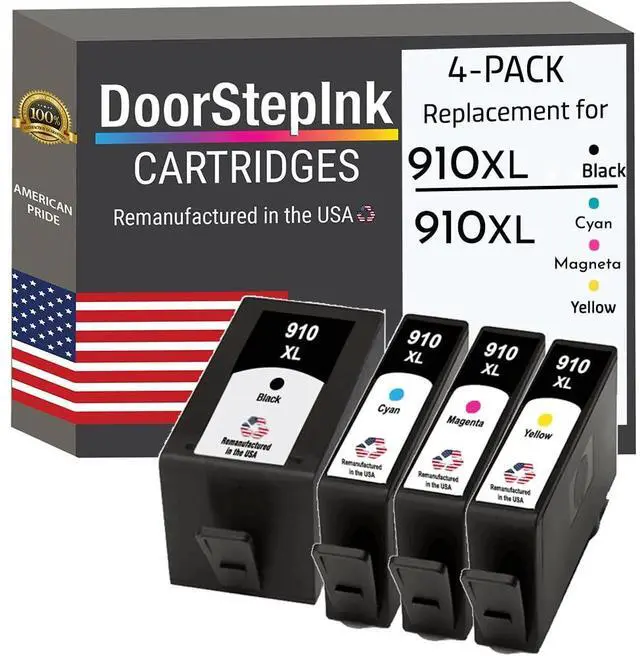 Main image of 910XL Black, Cyan, Magenta, Yellow Remanufactured Ink Cartridge Replacement for HP 910XL - Compatible with OfficeJet Pro 8010/8020/8020e/8025/8028/8030e - High Yield 4-Pack