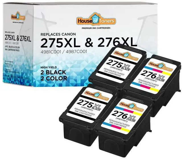 Main image of Remanufactured Replacement for Canon PG-275XL Black and CL-276XL Color Ink Cartridge Combo Pack High Yield Printer Ink for PIXMA TS3500, TS3520, TS3522, TR4720 (2-Black & 2-Color)