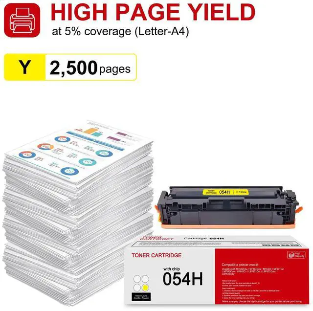 Alt view image 3 of 6 - 1 Pack 054H 3025C001 Yellow Toner Cartridge: Compatible CRG-054H Replacement for Canon imageCLASS MF642Cdw MF644Cdw MF640C MF641Cw MF643Cdw MF645Cx LBP621Cw LBP622Cdw LBP623Cdw Printer