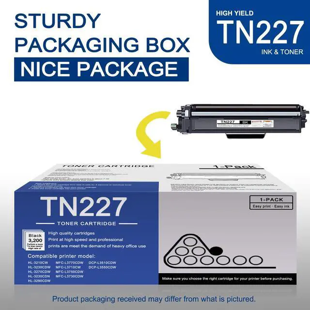 Alt view image 5 of 6 - 1 Pack TN227 Black Toner Cartridge High Yield Compatible TN227 Replacement for Brother MFC-L3770CDW L3710CW L3750CDW HL-3210CW 3270CDW 3290CDW DCP-L3510CDW L3550CDW Printer