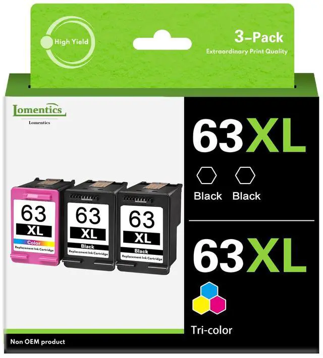 Main image of 63XL Ink Cartridge Combo Pack (3 Pack, 2Black/1Tricolor) Compatible Ink Cartridges Replacement for HP 63 63XL Ink Cartridges for Envy 4520 4512 4655 Officejet 3830 4650 Deskjet 3630 1110 Printer