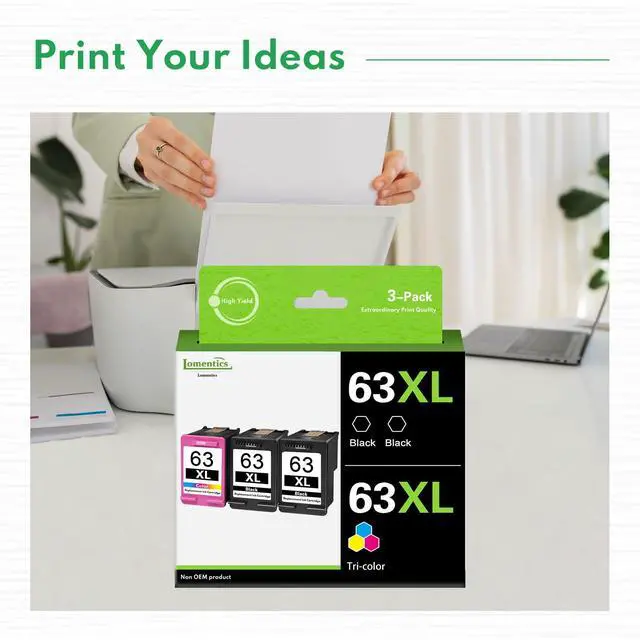 Alt view image 7 of 7 - 63XL Ink Cartridge Combo Pack (3 Pack, 2Black/1Tricolor) Compatible Ink Cartridges Replacement for HP 63 63XL Ink Cartridges for Envy 4520 4512 4655 Officejet 3830 4650 Deskjet 3630 1110 Printer