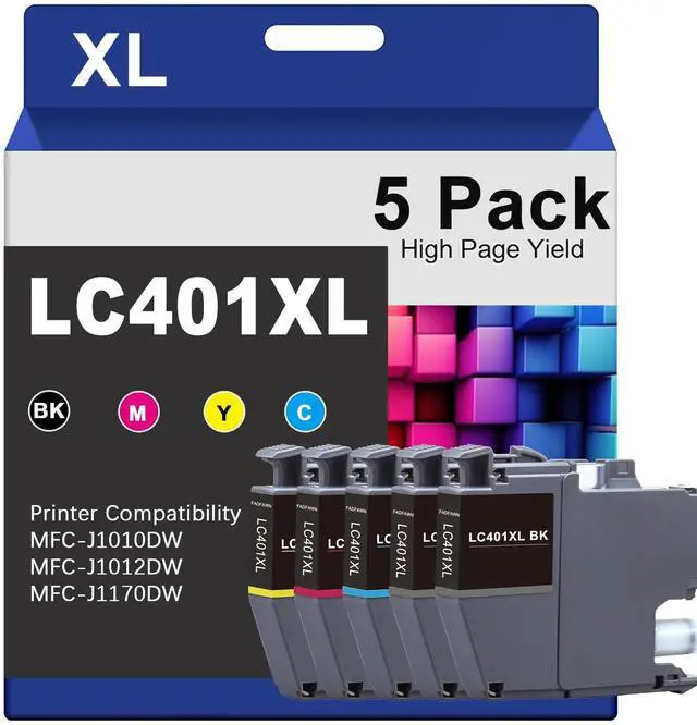 Main image of 5-Pack LC401XL Ink Cartridges Replacement for Brother LC401XL LC401 High Yield Work with MFC-J1010DW MFC-J1012DW MFC-J1170DW Printer (2 Black, 1 Cyan, 1 Magenta, 1 Yellow)