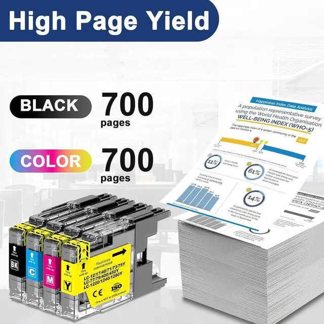 Alt view image 3 of 7 - LC75 High Yield Ink Cartridge Replacement for Brother LC75 LC71 LC79 XL Use with MFC-J6510DW MFC-J6710DW MFC-J6910DW MFC-J280W MFC-J425W (2 Black, Cyan, Magenta, Yellow) 5 Pack