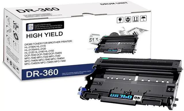 Main image of 1-Pack DR360 High Yield Black Drum Unit, Replacement for Brother DR-360 for DCP-7030 7040 7045N HL-2120 2125 2140 2150 2150N 2170 2170W MFC-7040 7340 7320 7345DN 7345N 7440 7440N 7840 7840W Printer
