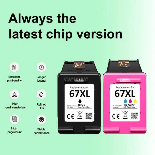 Alt view image 4 of 7 - 67XL Ink Cartridges Black Color Combo Pack Replacement for HP Ink 67 XL Fit for DeskJet 2700 2700e 2755 2755e 2752 4152 2755 4155e Envy 6000 6055 6400 6455 Printer (2 Pack)