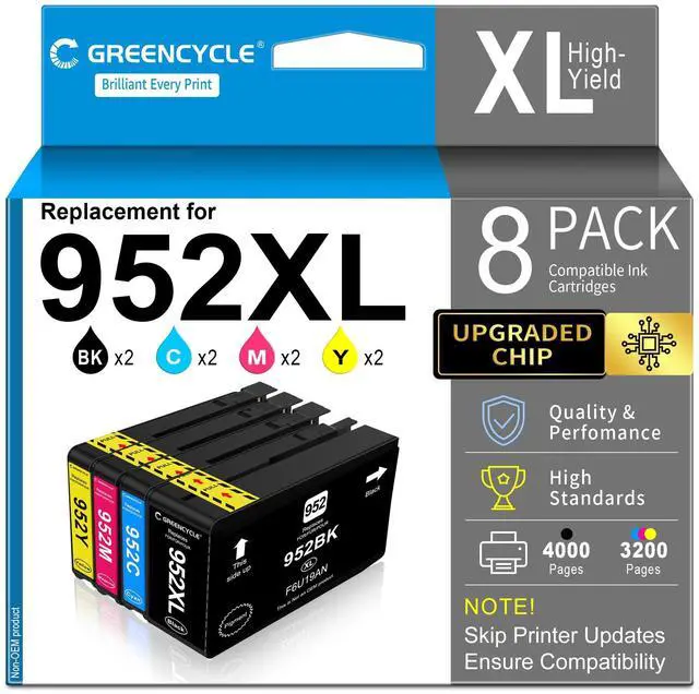 Main image of Compatible for HP 952XL Ink Cartridge, 952XL Ink Cartridges Combo Pack 8PC | Compatible with OfficeJet Pro 8710 8720 8740 7740 8210 Printers, Upgraded Chip, High Yield, Black & Color