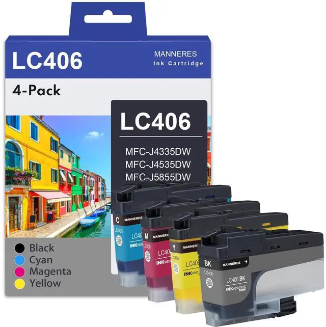 Main image of LC406 Ink Cartridges for Brother Printer(4-Pack) - Compatible Replacement for Brother LC406 Ink Cartridges LC406XL LC 406 406XL Ink MFC-J4335DW MFC-J5855DW MFC-J4535DW MFC-J6555DW MFC-J6955DW Printer