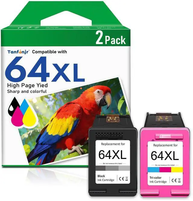 Main image of 64 XL High Yield Ink Cartridges 2-Pack(Black/Tri-Color) Replacement for HP Envy Photo 7800 7855 7858 7100 7155 6200 6255 Tango X Series