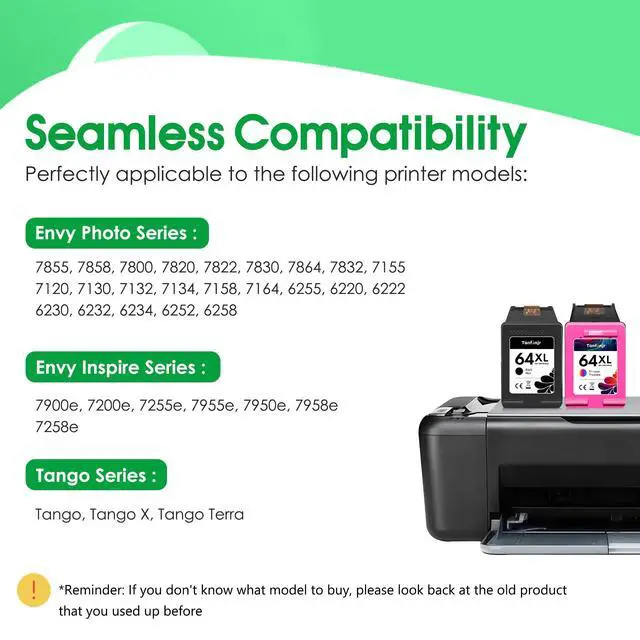 Alt view image 2 of 7 - 64XL Ink Cartridges Combo Pack Replacement for HP Ink 64XL 64 Work with HP Envy Photo 7800 7855 7858 7100 7155 6200 6255 Tango X Series Printer (High Yield,Black/Tri-Color)