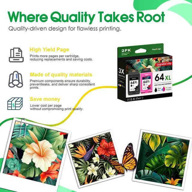 Alt view image 4 of 7 - 64XL Ink Cartridges Combo Pack Replacement for HP Ink 64XL 64 Work with HP Envy Photo 7800 7855 7858 7100 7155 6200 6255 Tango X Series Printer (High Yield,Black/Tri-Color)