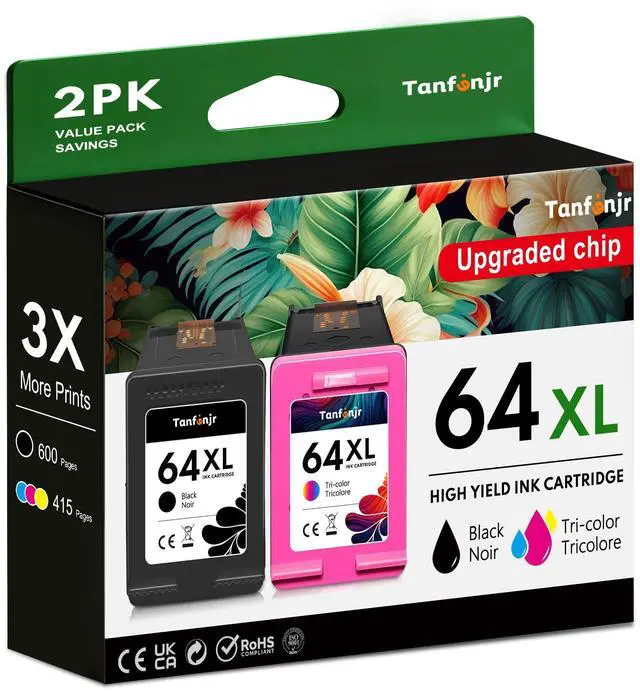 Main image of 64XL Ink Cartridges Combo Pack Replacement for HP Ink 64XL 64 Work with HP Envy Photo 7800 7855 7858 7100 7155 6200 6255 Tango X Series Printer (High Yield,Black/Tri-Color)
