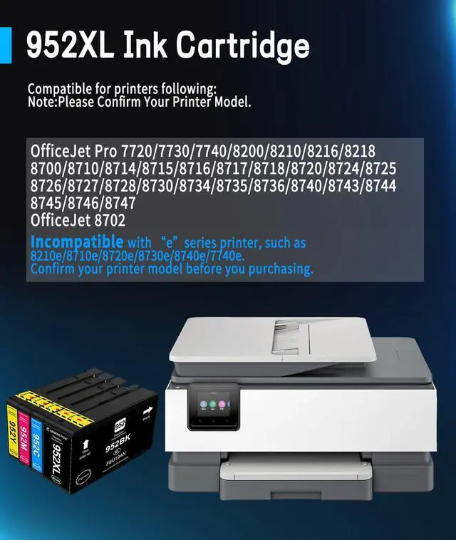 Alt view image 3 of 6 - 952XL Ink Cartridges Combo Pack 8PK, Compatible for HP 952XL Ink Cartridge | Compatible with OfficeJet Pro 8710 8720 8740 7740 8210 Printers, Upgraded Chip, Black & Color, High Yield