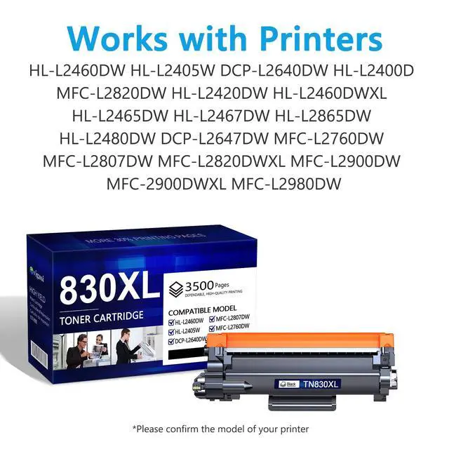 Alt view image 2 of 7 - TN830XL Toner Cartridge Replacement for Brother TN830 TN830XL TN 830 Toner Cartridges to use with HL-L2460DW DCP-L2640DW HL-L2400D HL-L2480DW HL-L2405W MFC-L2820DW Printer (2 Black)