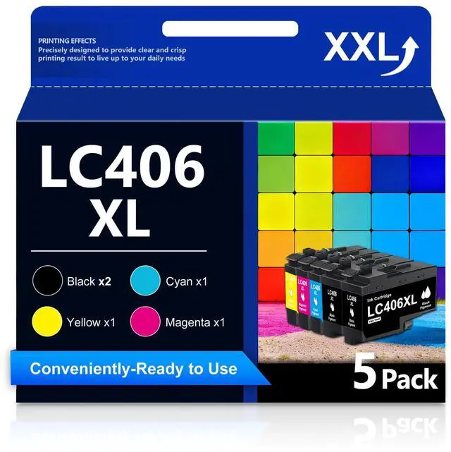 Main image of LC406XL High Yield Ink Cartridges 5-Pack Replacement for Brother LC406 LC406XL Work with MFC-J5955DW MFC-J6555DW MFC-6955DW MFC-J4535DW MFC-J5855DW MFC-J4345DW Printer (2Black, Cyan, Magenta, Yellow)