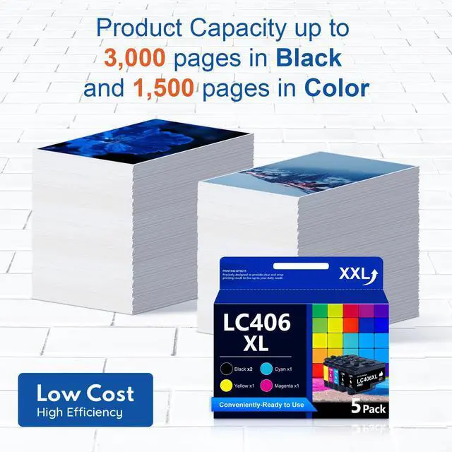 Alt view image 3 of 7 - LC406XL High Yield Ink Cartridges 5-Pack Replacement for Brother LC406 LC406XL Work with MFC-J5955DW MFC-J6555DW MFC-6955DW MFC-J4535DW MFC-J5855DW MFC-J4345DW Printer (2Black, Cyan, Magenta, Yellow)
