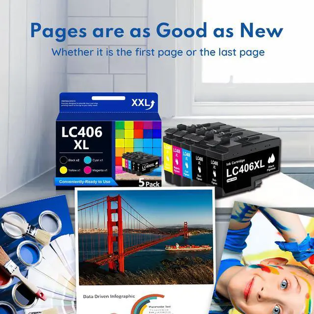 Alt view image 4 of 7 - LC406XL High Yield Ink Cartridges 5-Pack Replacement for Brother LC406 LC406XL Work with MFC-J5955DW MFC-J6555DW MFC-6955DW MFC-J4535DW MFC-J5855DW MFC-J4345DW Printer (2Black, Cyan, Magenta, Yellow)