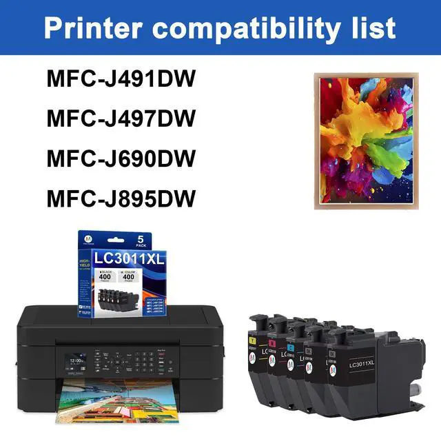 Alt view image 2 of 7 - LC3011 XL High Yield Ink Cartridges - Replacement for Brother LC3011 LC3013XL MFC-J491DW MFC-J497DW MFC-J690DW MFC-J895DW Printers 5-Pack (2BK/1C/1M/1Y)