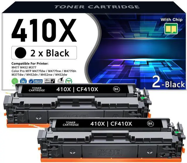 Main image of 410X 410A Black High-Yield Toner Cartridges 2-Pack Replacement for HP 410X 410A CF410X CF410A Toner Works with Color Pro MFP M477fdw M477fdn M477fnw M377dw Pro M452dn M452nw M452dw Series Printer