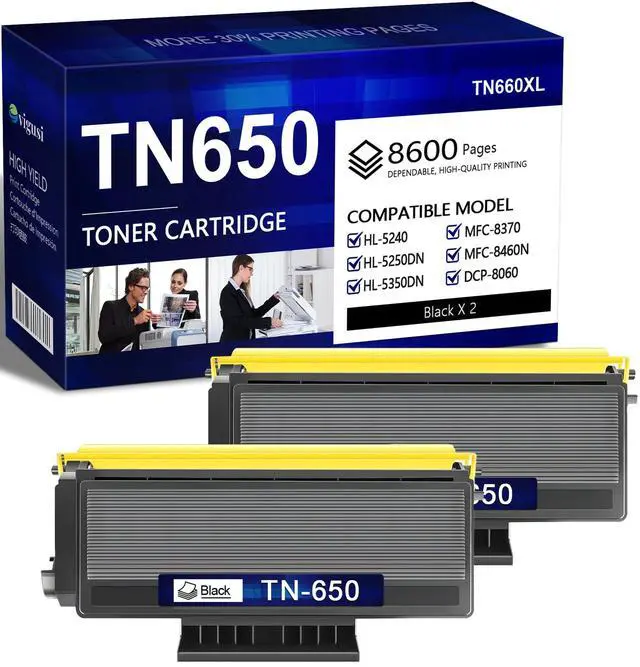 Main image of TN-650 High Yield Toner Cartridge Black Replacement for Brother TN650 Toner Cartridge TN650XL HL-5240 HL-5250DN MFC-8370 MFC-8460N DCP-8060 Toner (2 Pack)