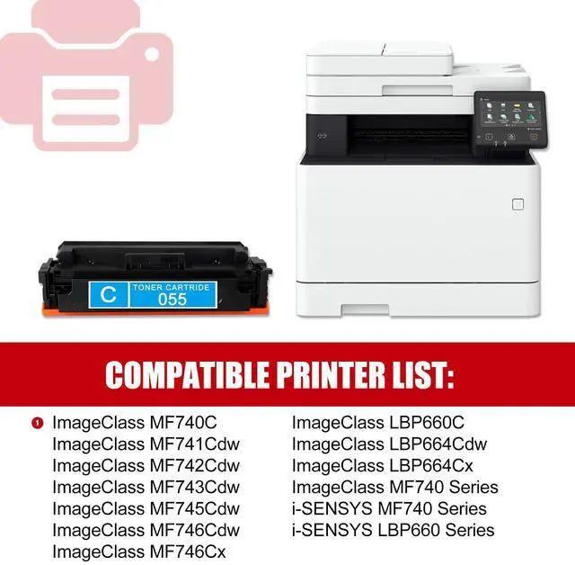 Alt view image 2 of 6 - 1 Pack 055 3015C001 Cyan Toner Cartridge Compatible 055 Replacement for Canon 055 ImageClass MF740 LBP660C LBP664Cdw LBP664Cx MF740C MF741Cdw MF742Cdw MF745Cdw MF743Cdw Printer