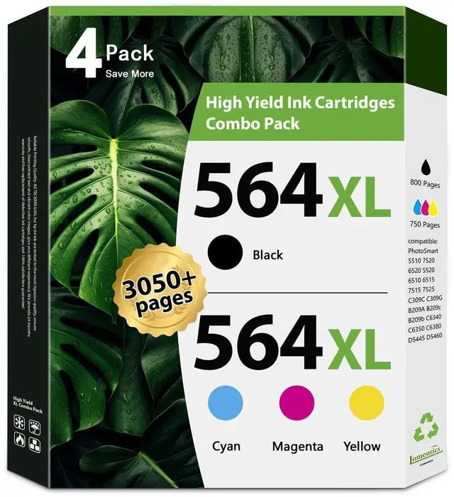 Main image of 564XL High Yield Ink Cartridges Combo Pack Replacement for HP 564 564XL Ink Cartridges for Photosmart 7520 6520 5520 6510 C309G DeskJet 3520 Printer (4Pack, Black/Cyan/Magenta/Yellow)