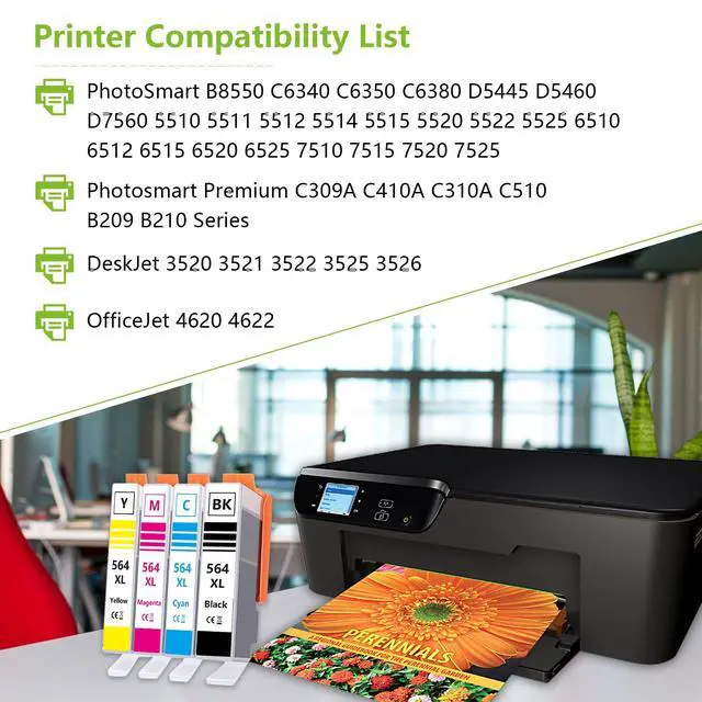 Alt view image 2 of 6 - 564XL High Yield Ink Cartridges Combo Pack Replacement for HP 564 564XL Ink Cartridges for Photosmart 7520 6520 5520 6510 C309G DeskJet 3520 Printer (4Pack, Black/Cyan/Magenta/Yellow)