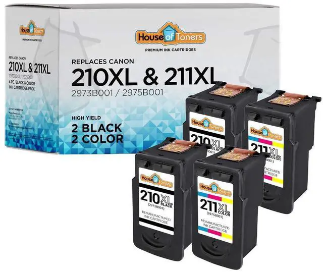Main image of Remanufactured Replacement for Canon PG-210XL Black and CL-211XL Color Ink Cartridge Pixma iP2700 iP2702 MP240 MP250 MP270 MP280 MP480 MP490 4-Pack (2-Black & 2-Color)
