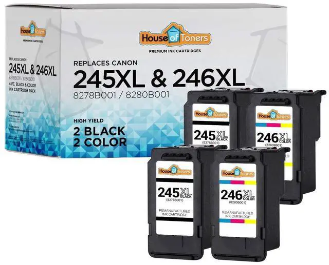 Main image of Remanufactured Replacement for Canon PG-245XL Black and CL246XL Color Ink Cartridge Combo Pack Pixma iP280, MG2522, MG2525, MG2555, MG2920, MG2922-4-Pack (2-Black & 2-Color)
