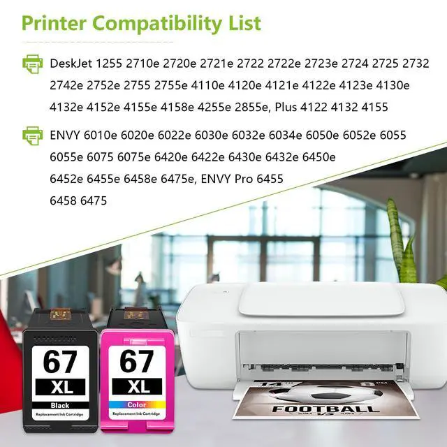 Alt view image 2 of 6 - 67XL Ink Cartridges Black Color Combo Pack Replacement for HP Ink 67 67XL for Envy 6400 6452e 6055e 6455e 6458e deskjet 2700 2700e 2855e 4255e 2755e Printer (2Pack)
