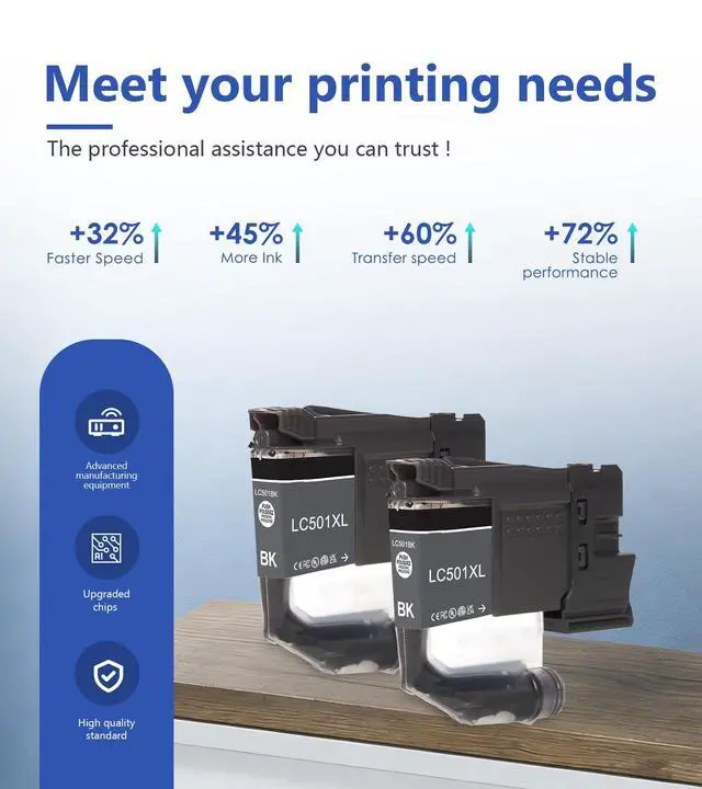 Alt view image 4 of 7 - LC501XL LC501XLBK High Yield Ink Cartridges Compatible for Brother LC501 LC501 XL MFC-J1360DW MFC-J1260W MFC-J1410DW Printer (2 Black)
